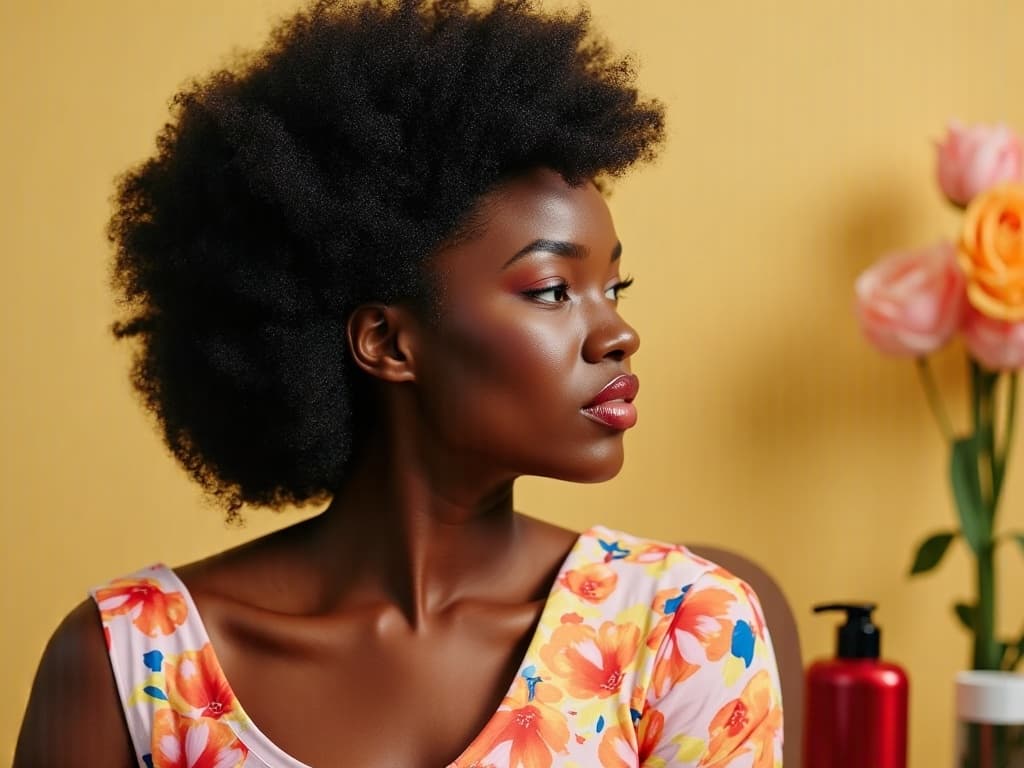 Photography of styled Afro Hair, commercial ads, cosmetics, hair powered shampoo